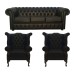 Chesterfield Real Leather 3 Seater Sofa & 2 Queen Anne's