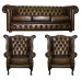 Chesterfield Real Leather 3 Seater Sofa & 2 Queen Anne's