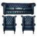 Chesterfield Real Leather 3 Seater Sofa & 2 Queen Anne's