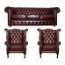 Chesterfield Real Leather 3 Seater Sofa & 2 Queen Anne's