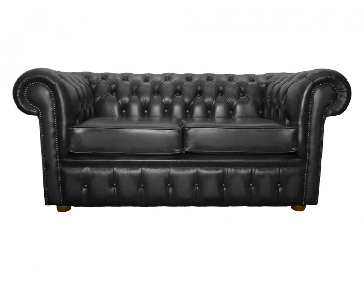 Chesterfield Genuine Leather Shelly Black Two Seater Sofa