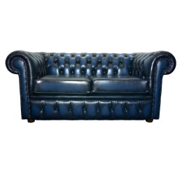 Chesterfield Two Seater 100% Genuine Leather Antique Blue
