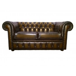 Chesterfield Two Seater 100% Genuine Leather Antique Brown