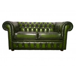 Chesterfield Two Seater 100% Genuine Leather Antique Green