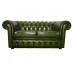 Chesterfield Genuine Leather Antique Green Two Seater Sofa Bed