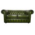 Chesterfield Genuine Leather Antique Green Two Seater Sofa Bed