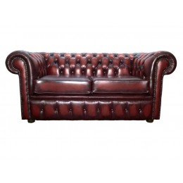 Chesterfield Two Seater 100% Genuine Leather Antique Oxblood Red