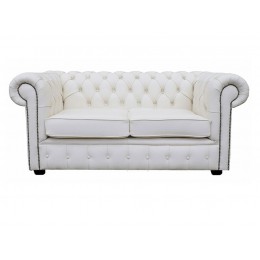 Chesterfield Two Seater Sofa 100% Genuine Leather Shelly White