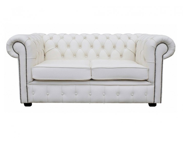 Chesterfield Genuine Leather Shelly White Two Seater Sofa