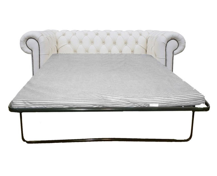 Chesterfield Genuine Leather Shelly White Two Seater Sofa Bed