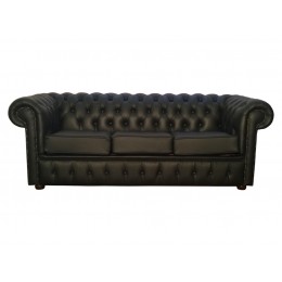 Chesterfield Three Seater 100% Genuine Leather Shelly Black