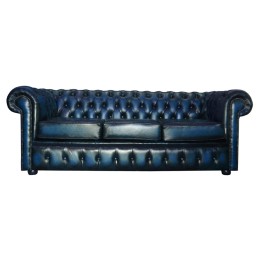 Chesterfield Three Seater 100% Genuine Leather Antique Blue