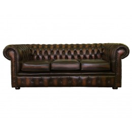 Chesterfield Three Seater Sofa 100% Genuine Leather Antique Brown