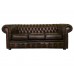 Chesterfield Genuine Leather Antique Brown Three Seater Sofa Bed