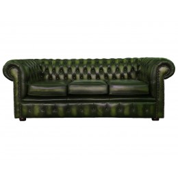 Chesterfield Three Seater Sofa 100% Genuine Leather Antique Green