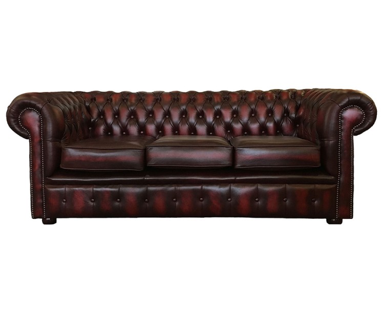 Chesterfield Real Leather Oxblood Red Three Seater Sofa