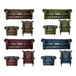 Chesterfield Genuine Leather Three Seater & Queen Anne & Club chair