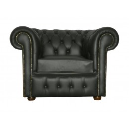 Chesterfield Club Chair 100% Genuine Leather Shelly Black
