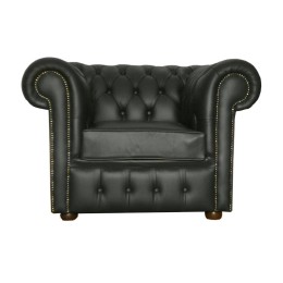 Chesterfield Club Chair 100% Genuine Leather Shelly Black