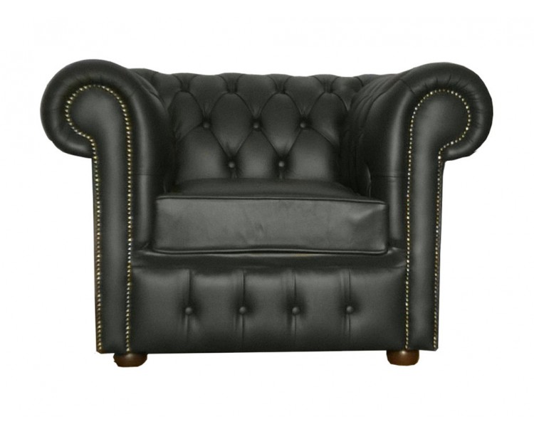 Chesterfield Genuine Leather Shelly Black Club Chair