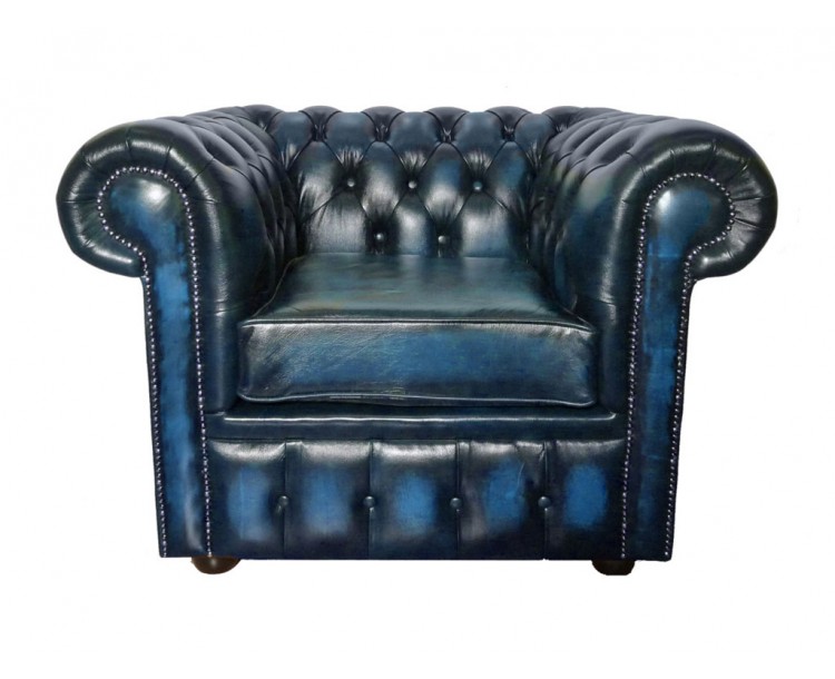 Chesterfield Antique Blue Genuine Leather Club Chair