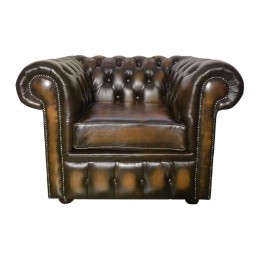 Chesterfield Club Chair 100% Genuine Leather Antique Brown