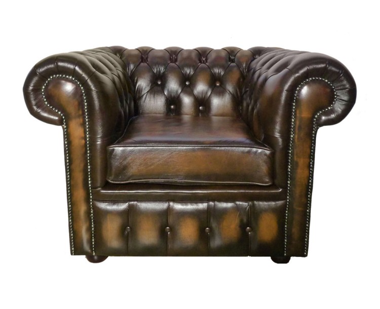 Chesterfield Genuine Leather Antique Brown Club Chair