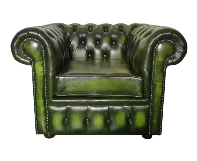 Chesterfield Genuine Leather  Antique Green Club Chair