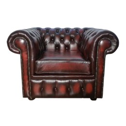 Chesterfield Club Chair 100% Genuine Leather Antique Oxblood Red