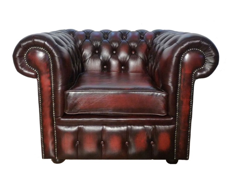 Chesterfield Genuine Leather Antique Oxblood Red Club Chair