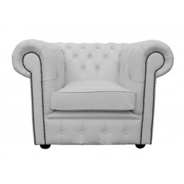 Chesterfield Club Chair 100% Genuine Leather Shelly White