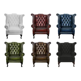 Chesterfield 100% Genuine Leather Queen Anne Chair Collection