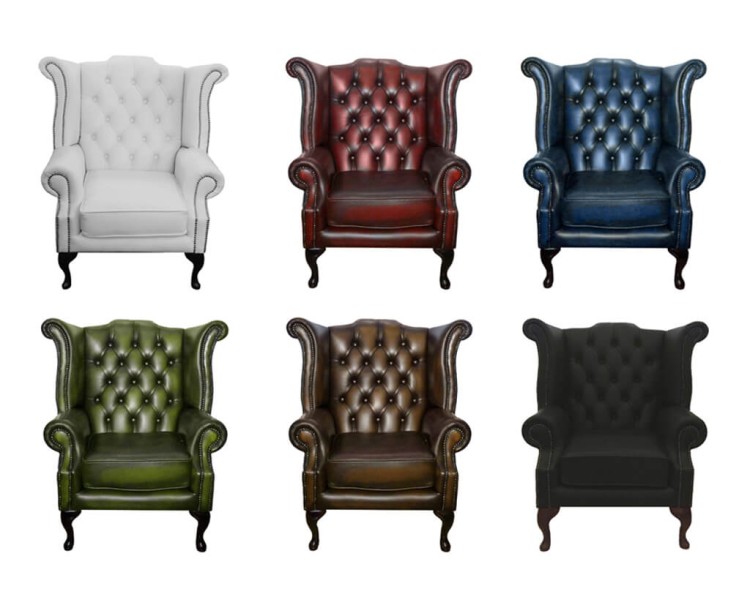 Chesterfield 100% Genuine Leather Queen Anne Chair Collection