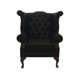 Chesterfield Queen Anne Armchair 100% Genuine Leather Shelly Black