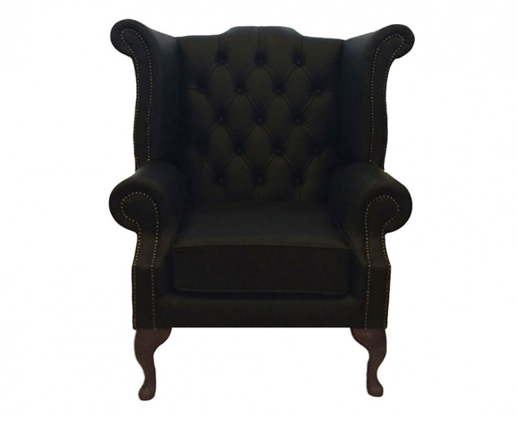 Chesterfield Genuine Leather  Shelly Black Queen Anne Armchair