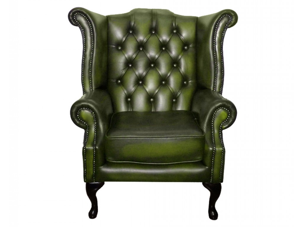 Chesterfield Genuine Leather Antique, Queen Anne Leather Wingback Chair