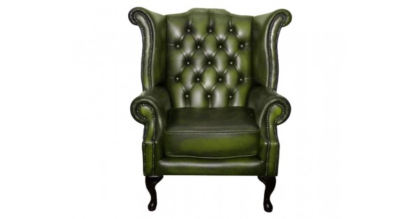 Genuine Leather Queen Anne Chair Collection, Leather Chesterfield Queen Anne Chair