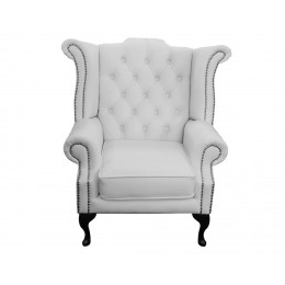 Chesterfield Queen Anne Armchair 100% Genuine Leather Shelly White