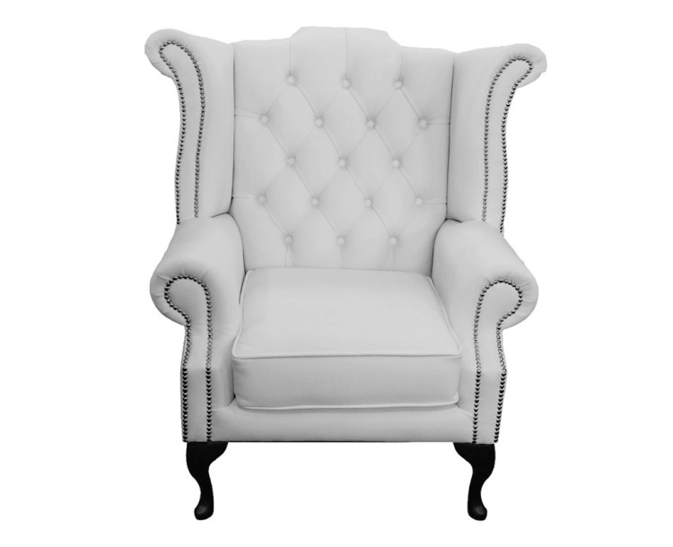 Chesterfield Genuine Leather Shelly White Queen Anne Armchair