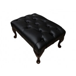 Chesterfield Queen Anne Footstool 100% Genuine Leather Shelly Black