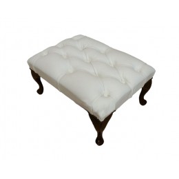 Chesterfield Queen Anne Footstool 100% Genuine Leather Shelly White