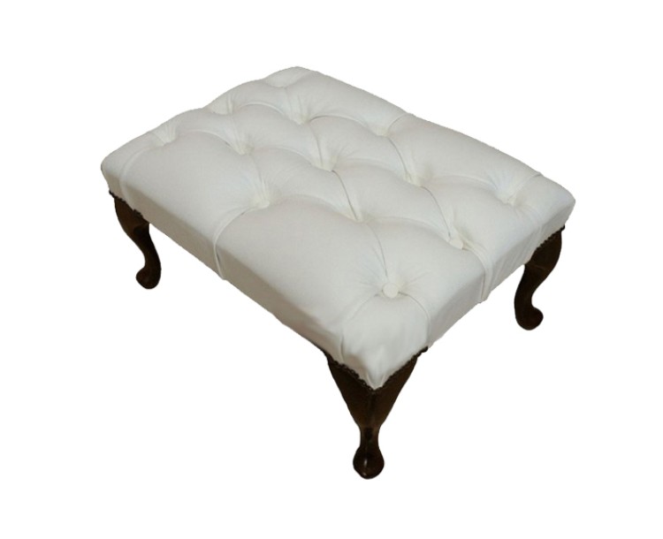 Chesterfield Genuine Leather Shelly White Queen Anne Footstool