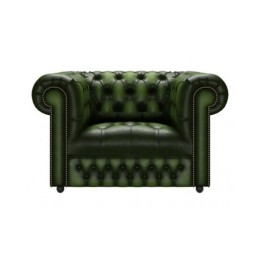 Chesterfield Genuine Leather Club Button Seat Antique Green