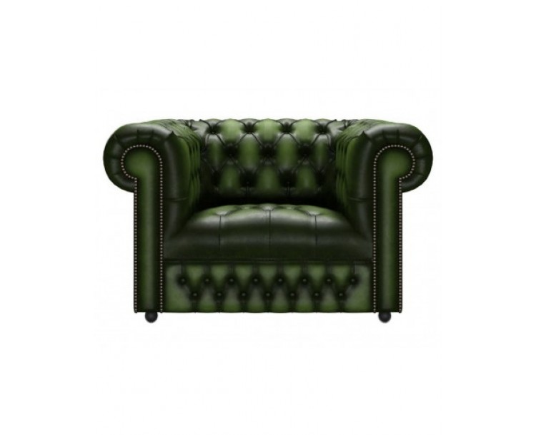 Chesterfield Genuine Leather Club Button Seat Antique Green
