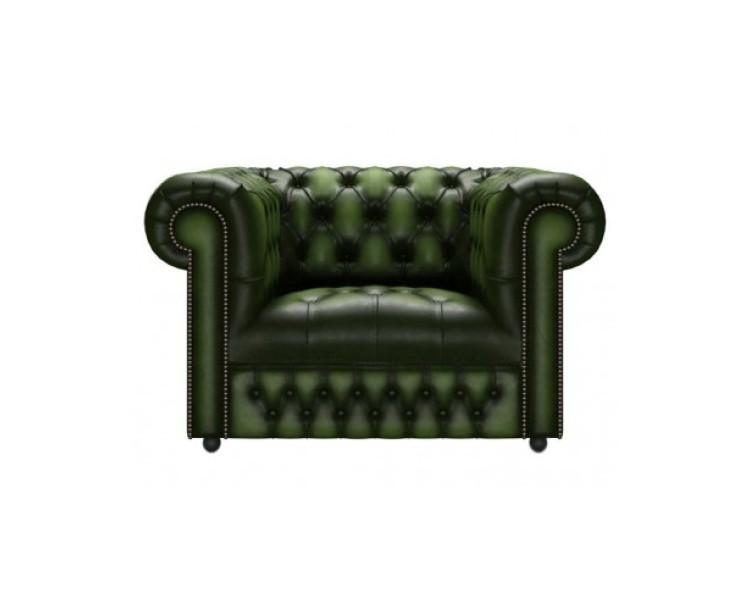 Chesterfield Genuine Leather Club Button Seat Antique Green
