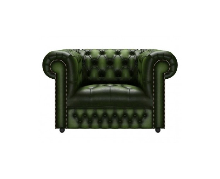 Chesterfield Genuine Leather Club Button Seat Antique Green