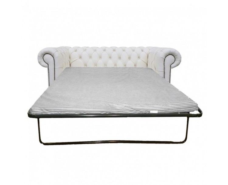 Chesterfield Genuine Leather Shelly White Two Seater Sofa Bed
