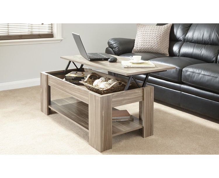 Julie Lift Up Coffee Table in Light Wood Grain Walnut 