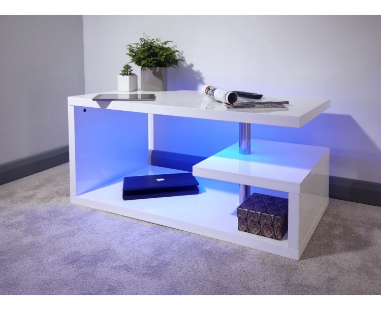 Post-Modern White High Gloss Polar LED Coffee Table