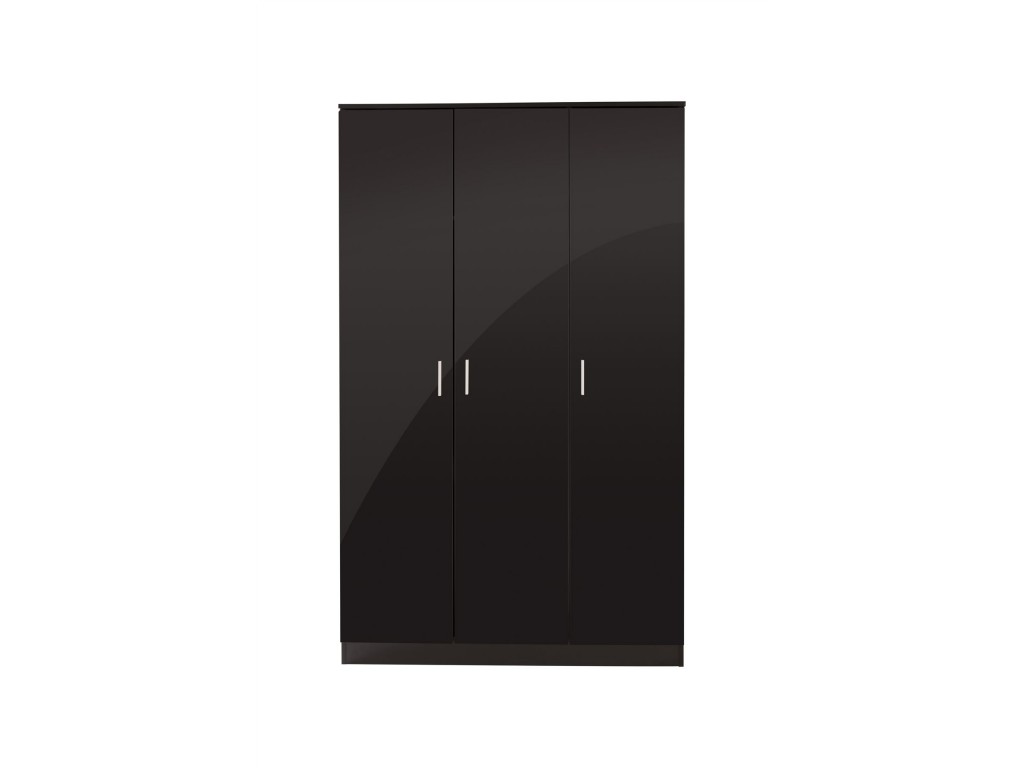 Contemporary Ottawa Black Gloss 3 Door 4 Shelves Bedroom Wardrobe